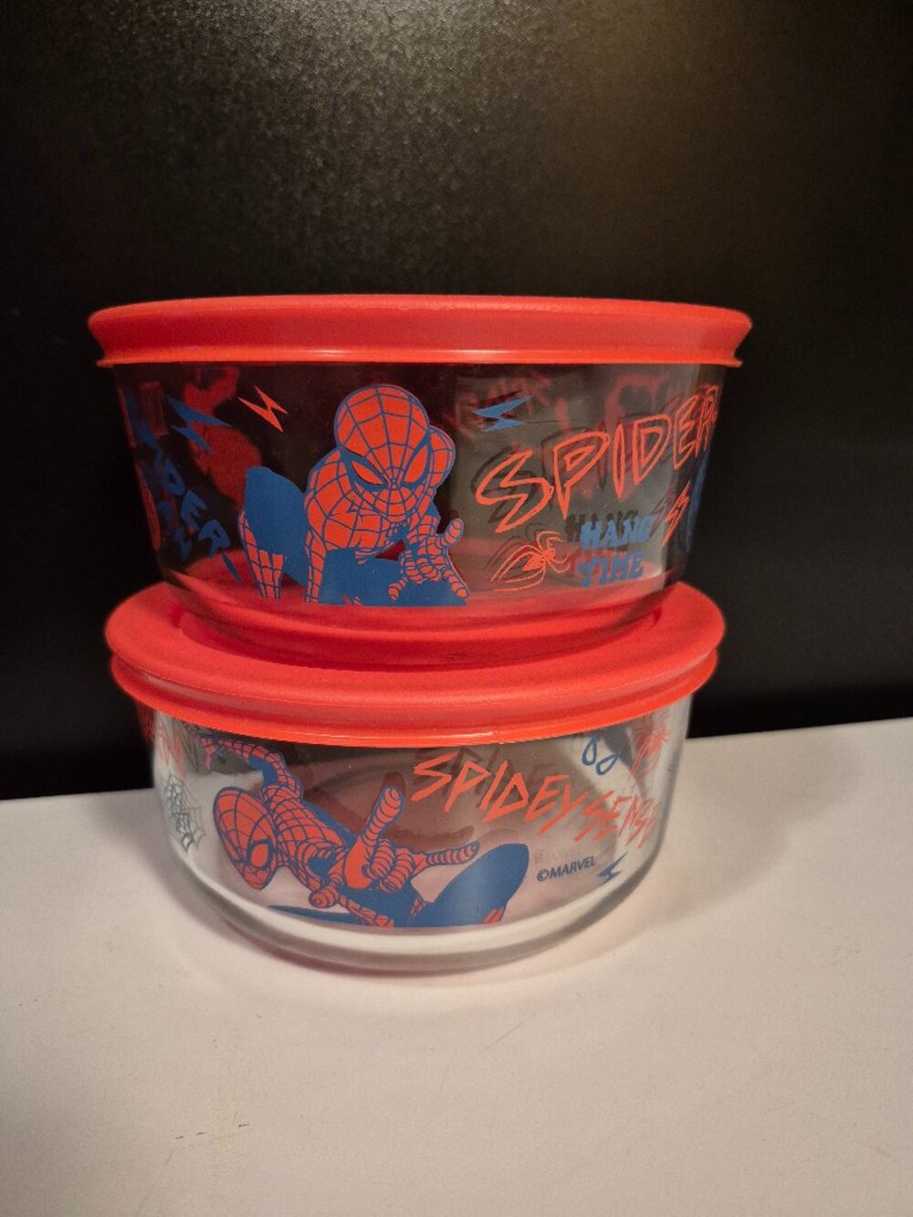 PYREX MARVEL SPIDER-MAN ROUND GLASS STORAGE BOWLS (SET 2)